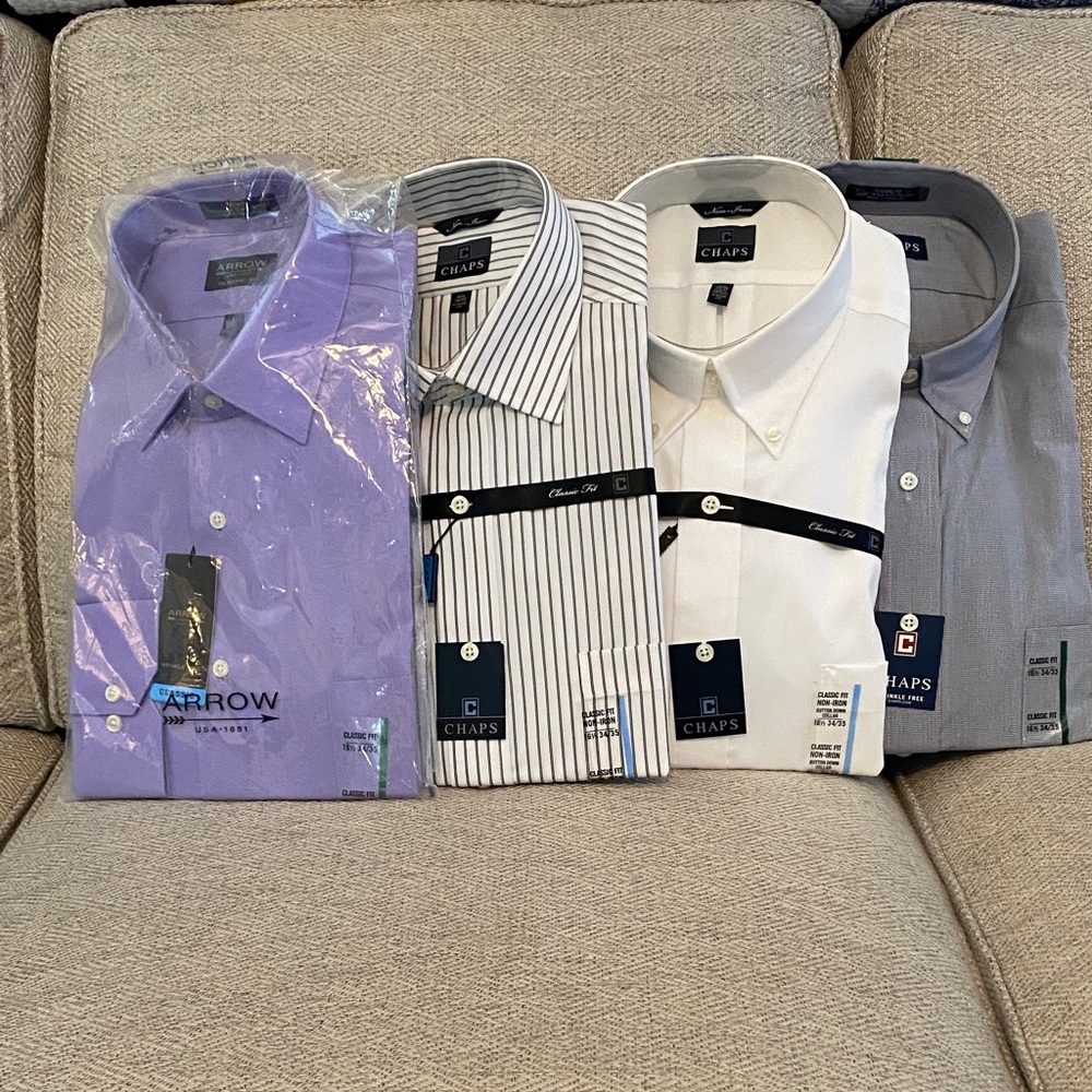 4 Chaps Men's Dress Shirt Collection - Purple, Striped, White, Gray